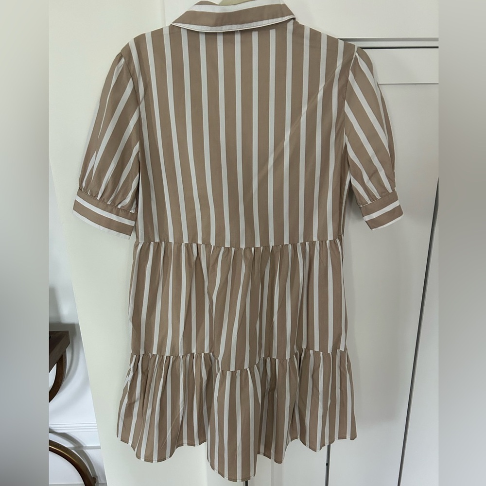 Karlie Poplin Striped Tan and White Dress - Picture 3 of 6